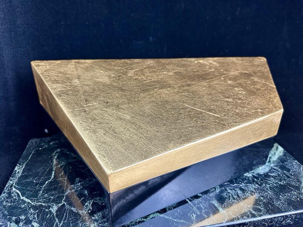 John Richard Cubist Modern Gold Leaf & Black Lacquered Wood Trinket Covered Box